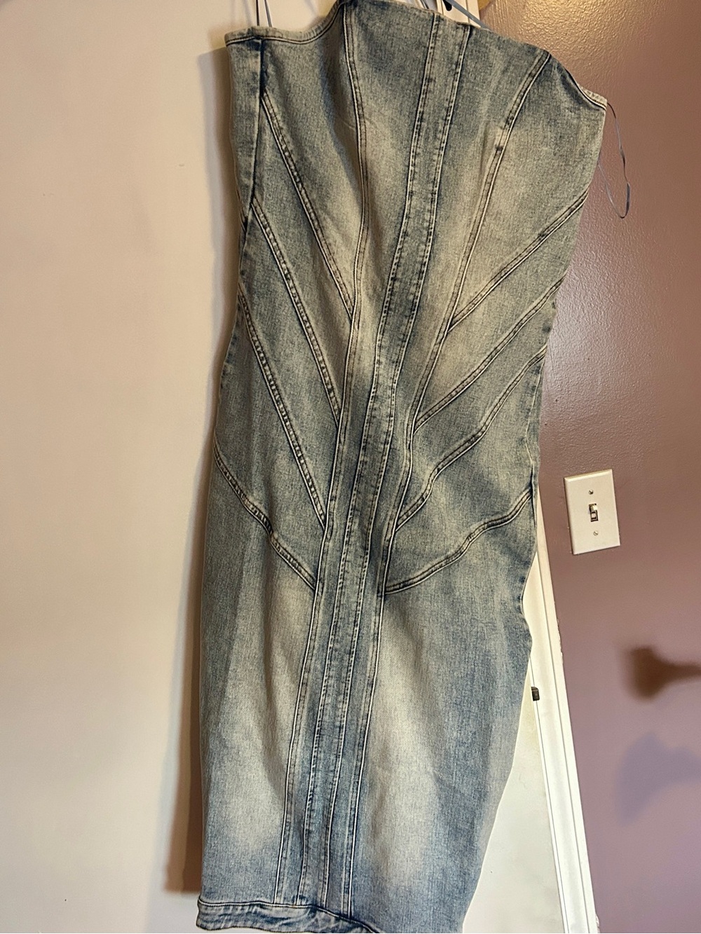 AKIRA Strapless Faded Denim Dress in Light Blue
